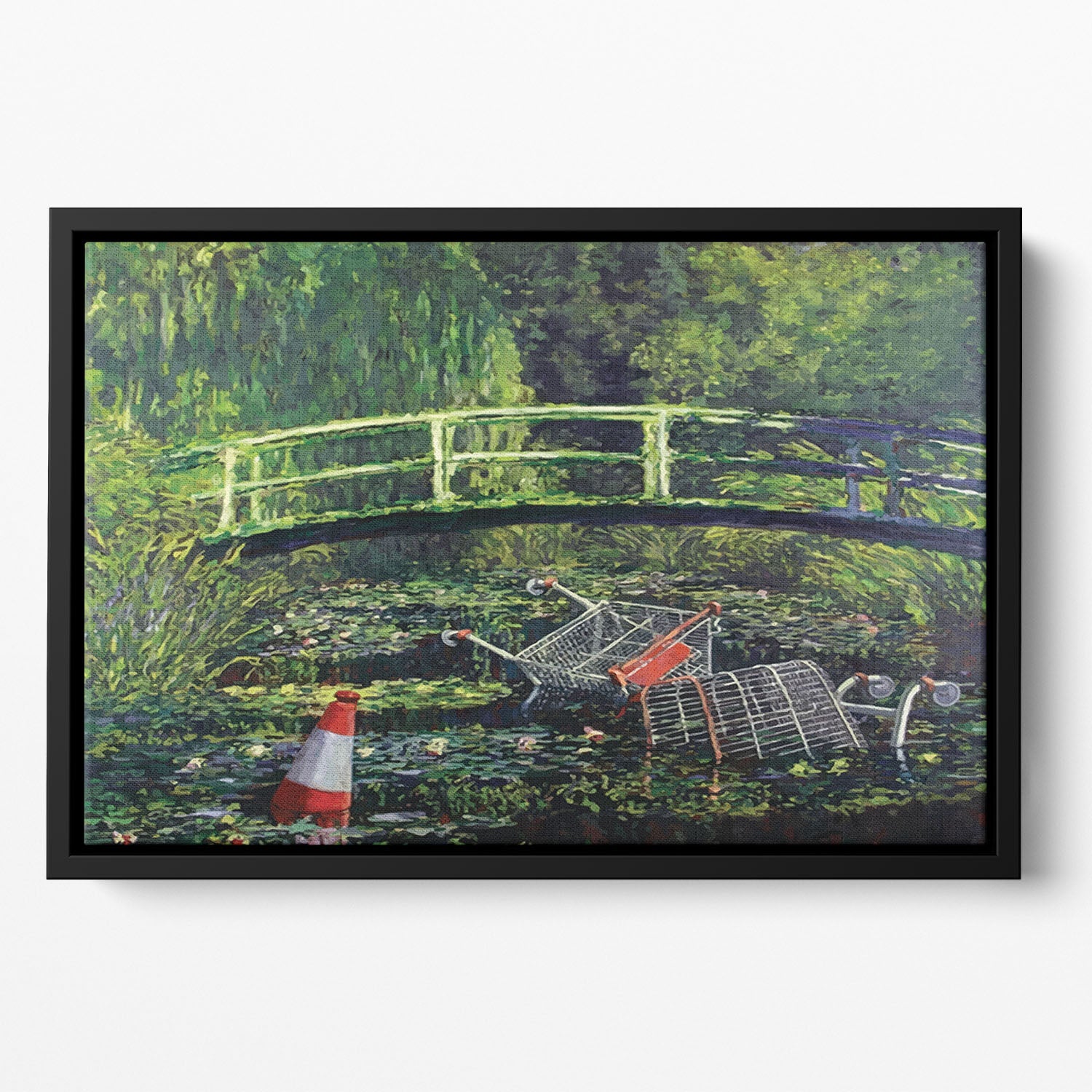 banksy Water Lilies Trash Floating Framed Canvas