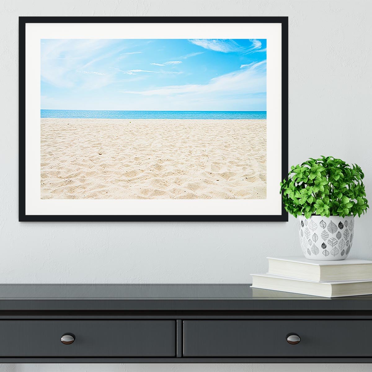 beach background with copy space Framed Print - Canvas Art Rocks - 1