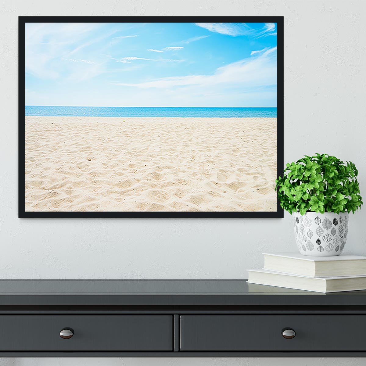 beach background with copy space Framed Print - Canvas Art Rocks - 2