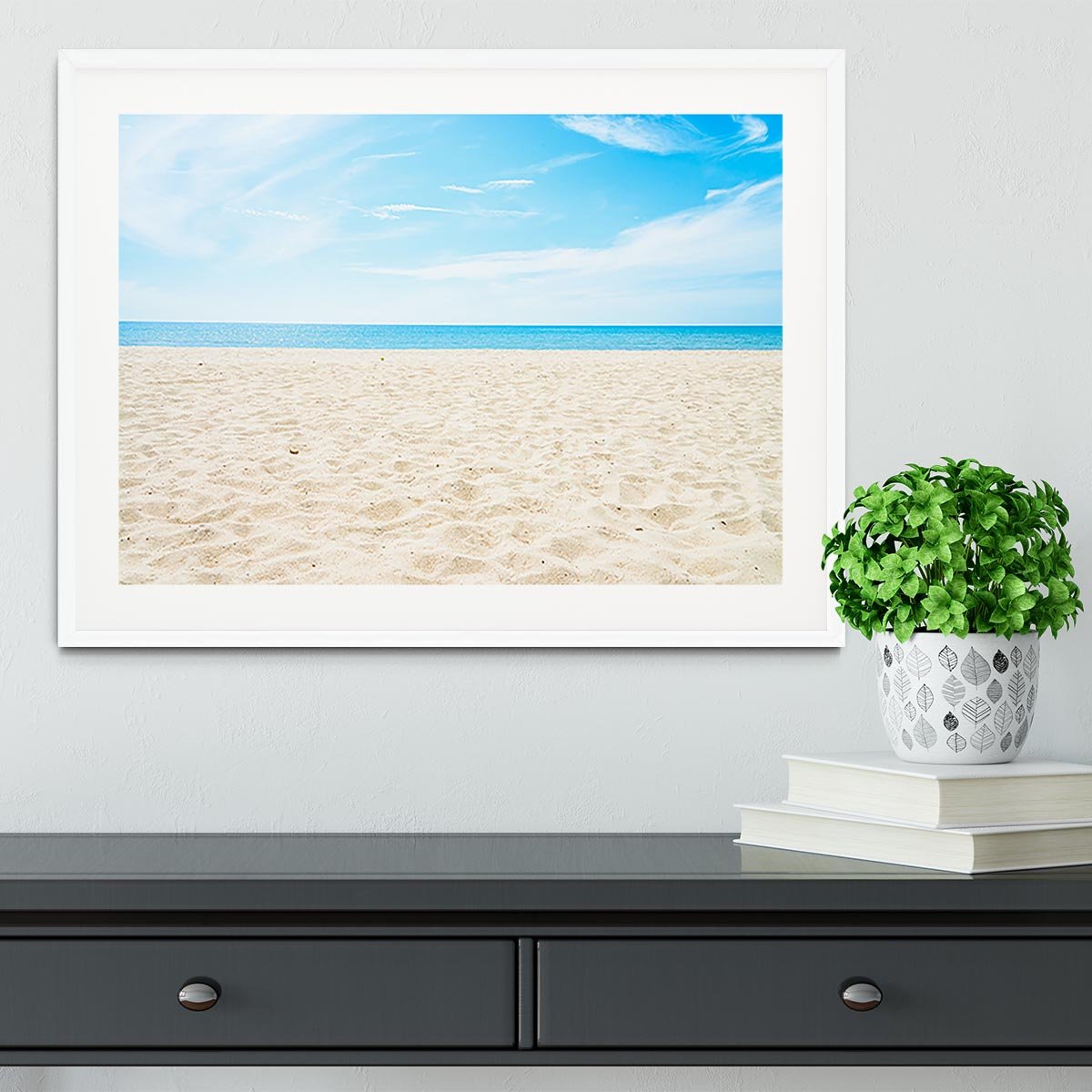 beach background with copy space Framed Print - Canvas Art Rocks - 5