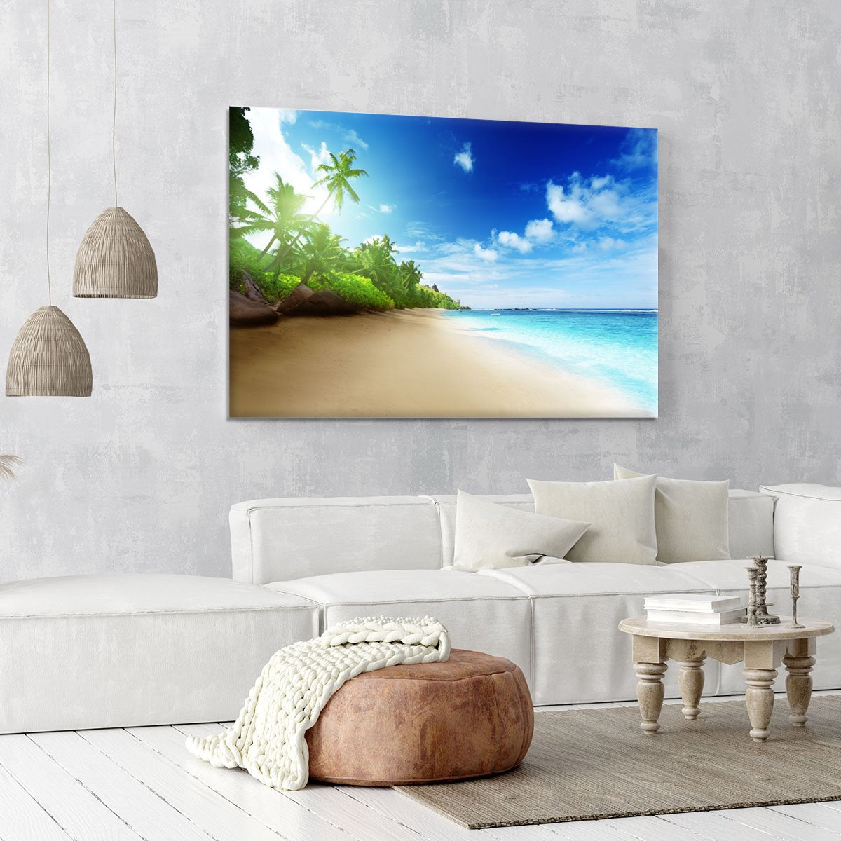 beach in sunset time on Mahe island Canvas Print or Poster