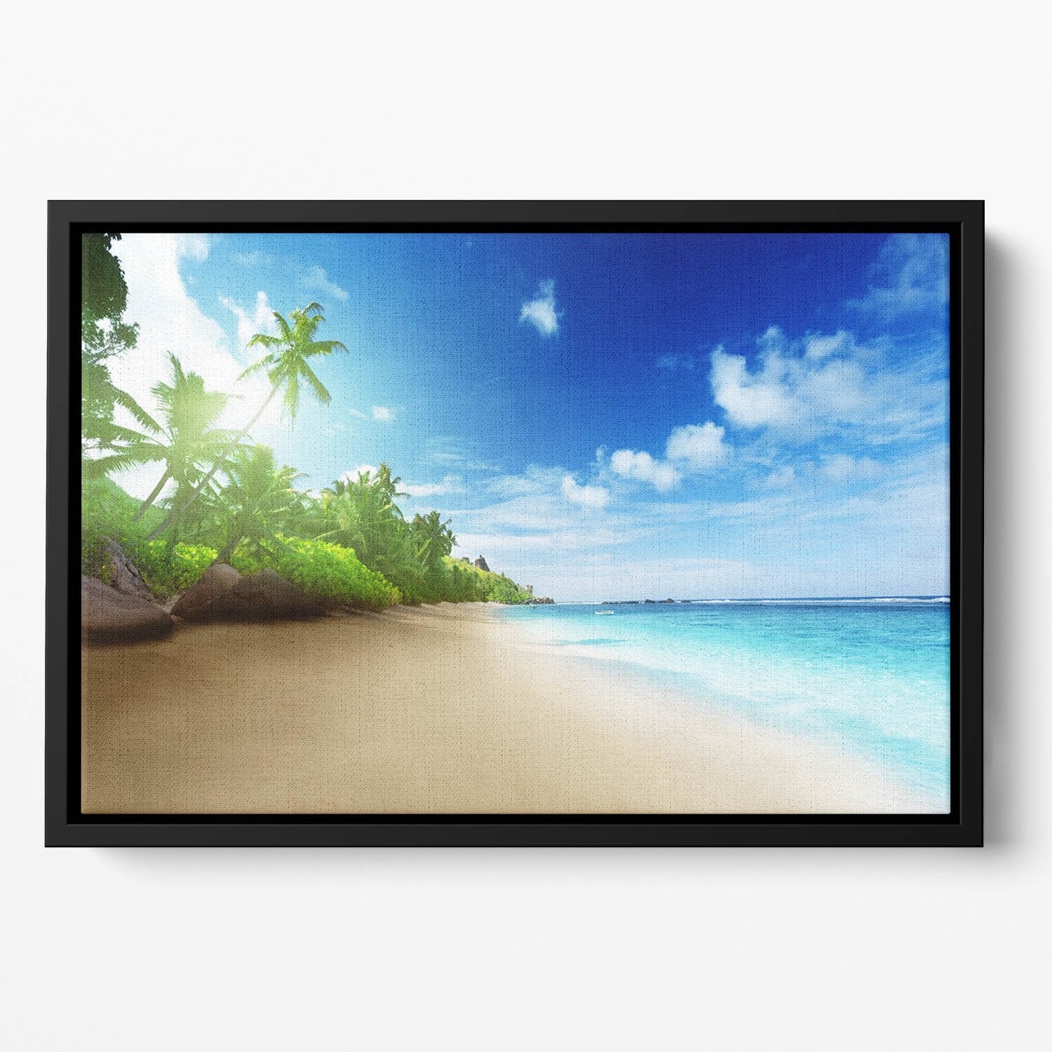 beach in sunset time on Mahe island Floating Framed Canvas