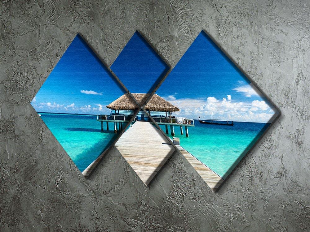 beach with jetty at Maldives 4 Square Multi Panel Canvas - Canvas Art Rocks - 2