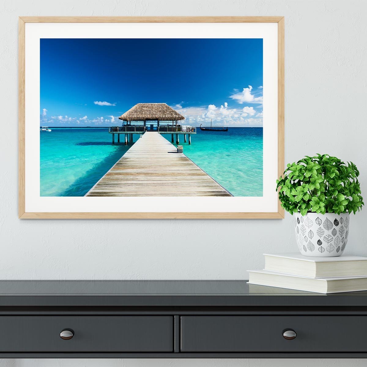 beach with jetty at Maldives Framed Print - Canvas Art Rocks - 3