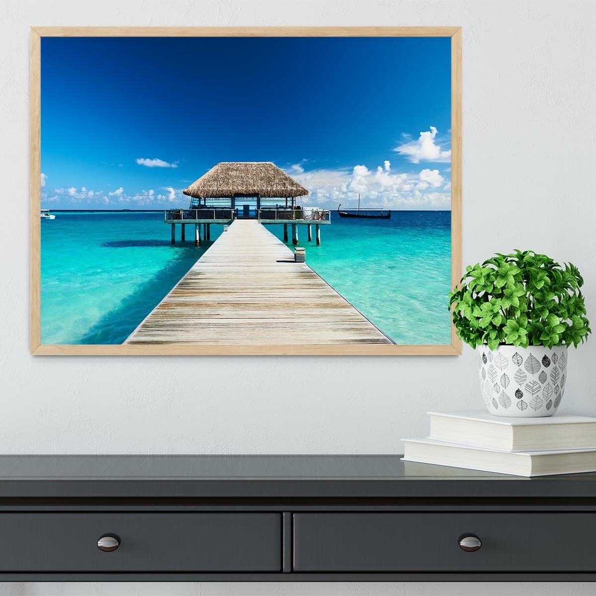 beach with jetty at Maldives Framed Print - Canvas Art Rocks - 4