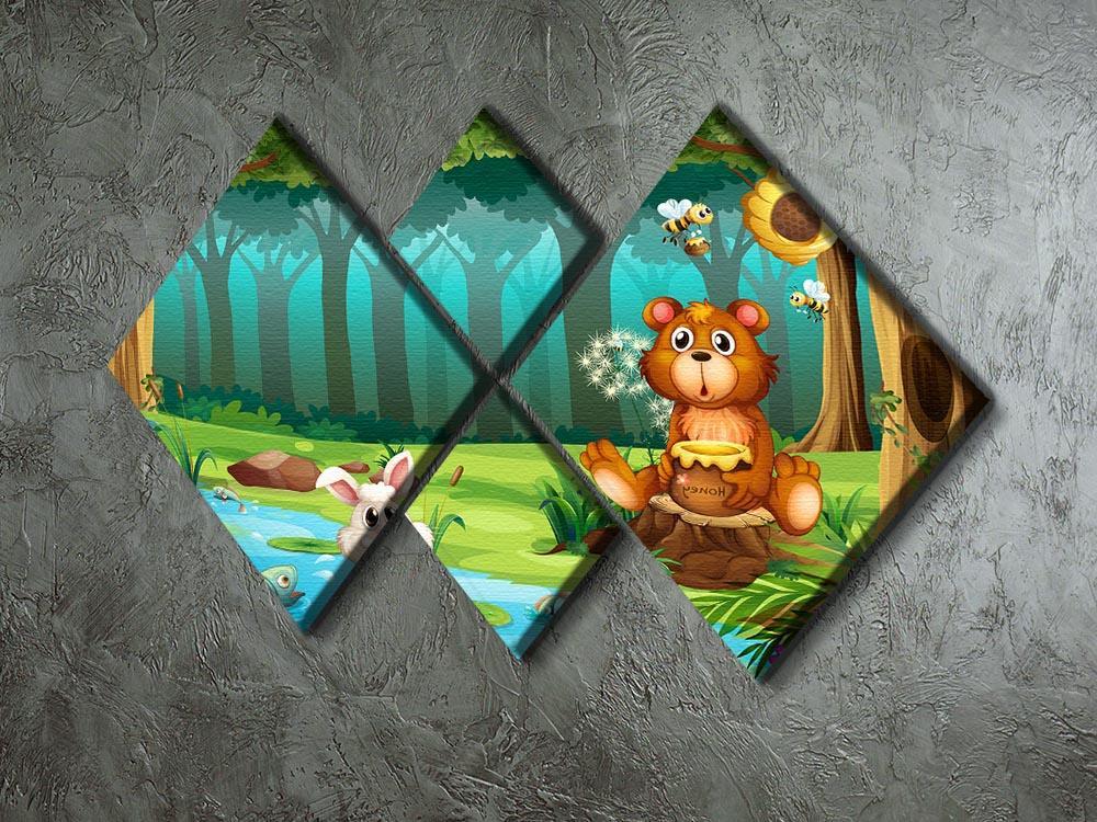 bear in a jungle 4 Square Multi Panel Canvas - Canvas Art Rocks - 2