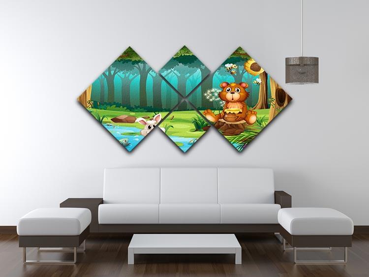 bear in a jungle 4 Square Multi Panel Canvas - Canvas Art Rocks - 3