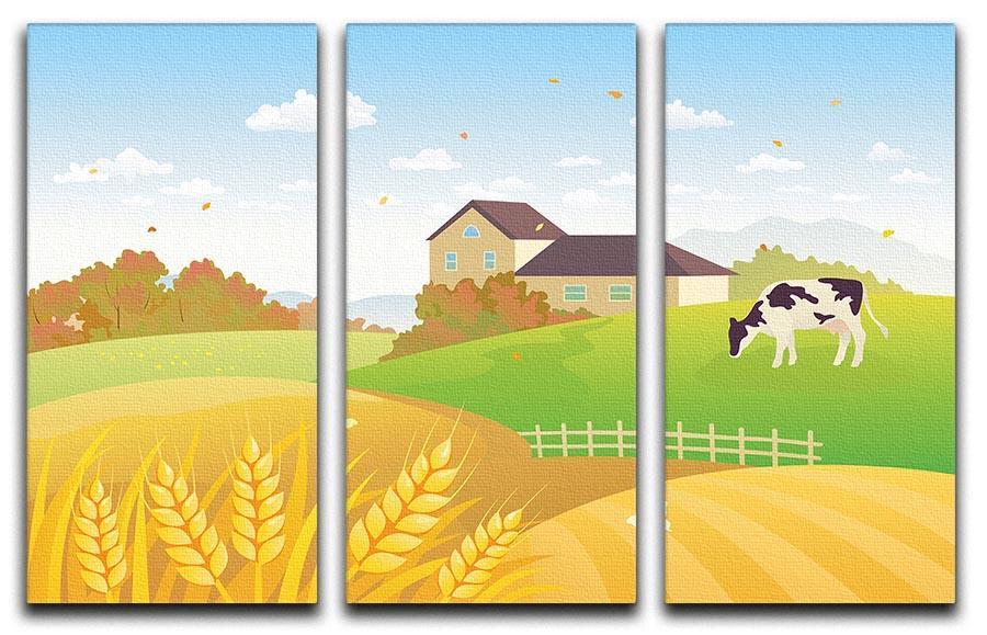 beautiful fall countryside scene with a grazing cow 3 Split Panel Canvas Print - Canvas Art Rocks - 1