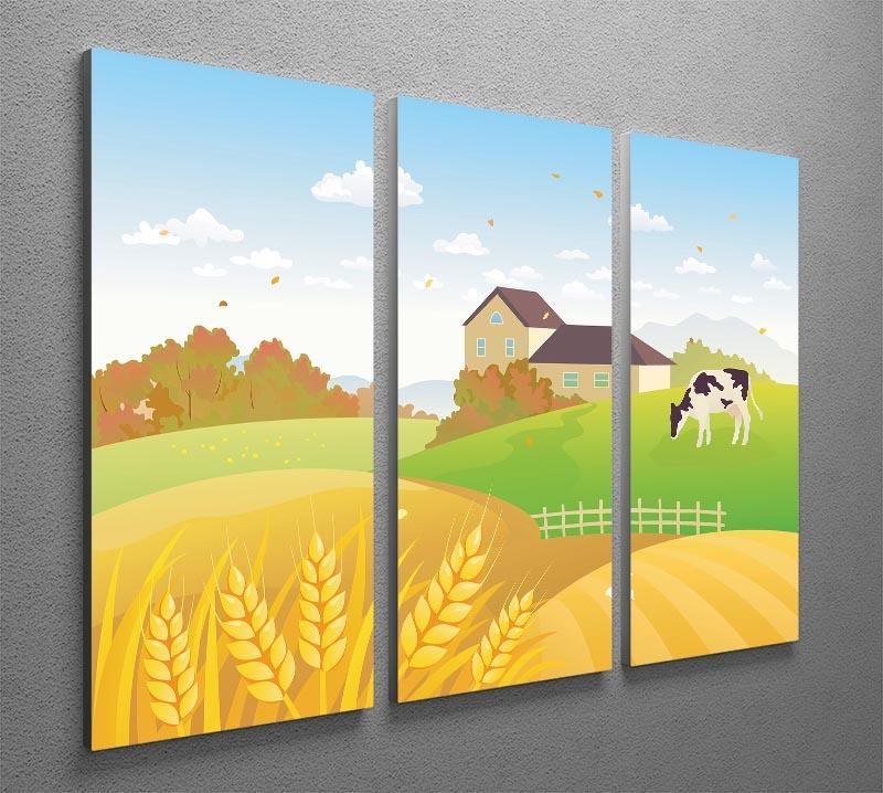 beautiful fall countryside scene with a grazing cow 3 Split Panel Canvas Print - Canvas Art Rocks - 2