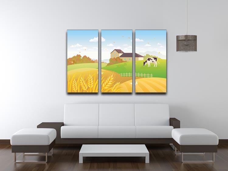 beautiful fall countryside scene with a grazing cow 3 Split Panel Canvas Print - Canvas Art Rocks - 3