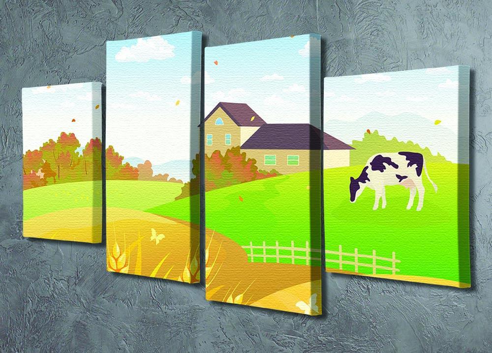 beautiful fall countryside scene with a grazing cow 4 Split Panel Canvas - Canvas Art Rocks - 2