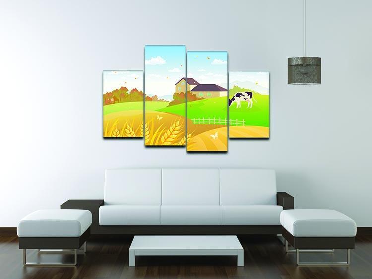 beautiful fall countryside scene with a grazing cow 4 Split Panel Canvas - Canvas Art Rocks - 3