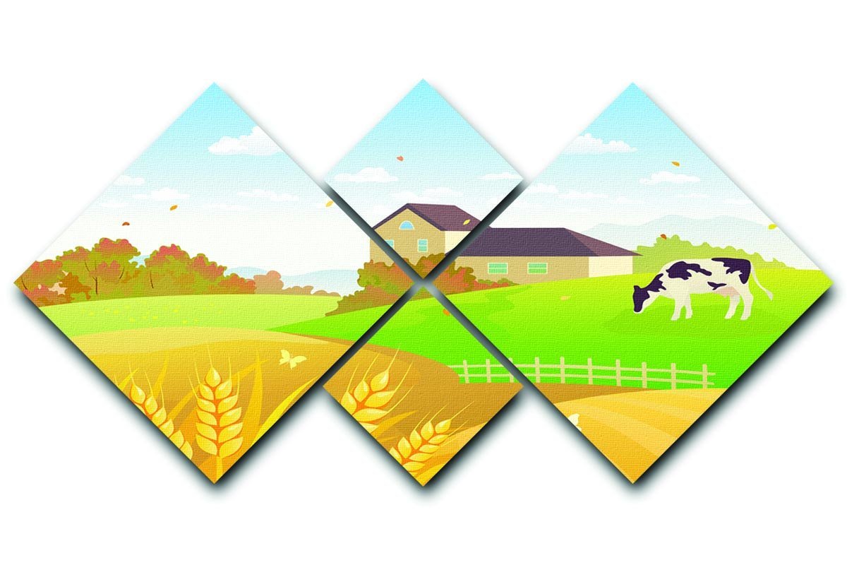 beautiful fall countryside scene with a grazing cow 4 Square Multi Panel Canvas - Canvas Art Rocks - 1
