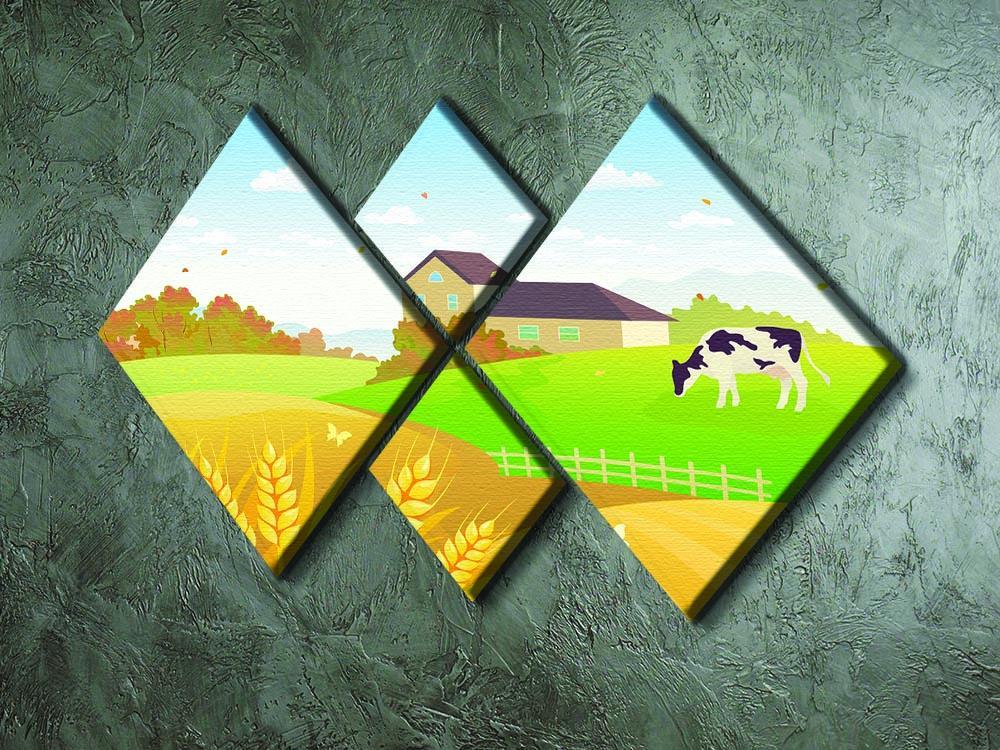 beautiful fall countryside scene with a grazing cow 4 Square Multi Panel Canvas - Canvas Art Rocks - 2