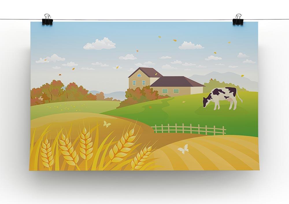 beautiful fall countryside scene with a grazing cow Canvas Print or Poster - Canvas Art Rocks - 2