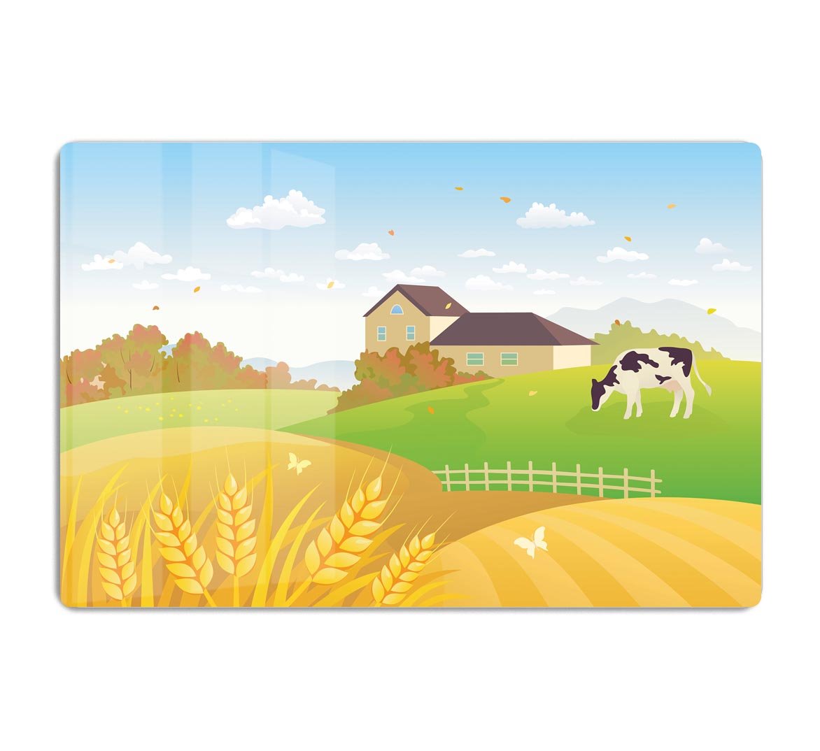 beautiful fall countryside scene with a grazing cow HD Metal Print - Canvas Art Rocks - 1