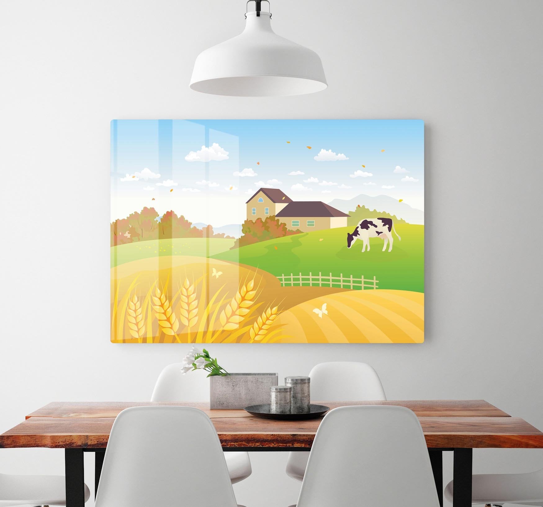 beautiful fall countryside scene with a grazing cow HD Metal Print - Canvas Art Rocks - 2
