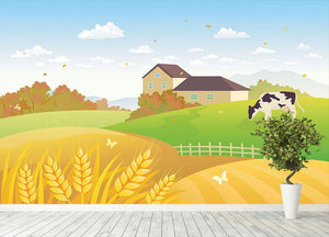 beautiful fall countryside scene with a grazing cow Wall Mural Wallpaper - Canvas Art Rocks - 4