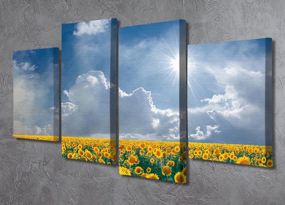 big sunflowers field and blue sky 4 Split Panel Canvas  - Canvas Art Rocks - 2