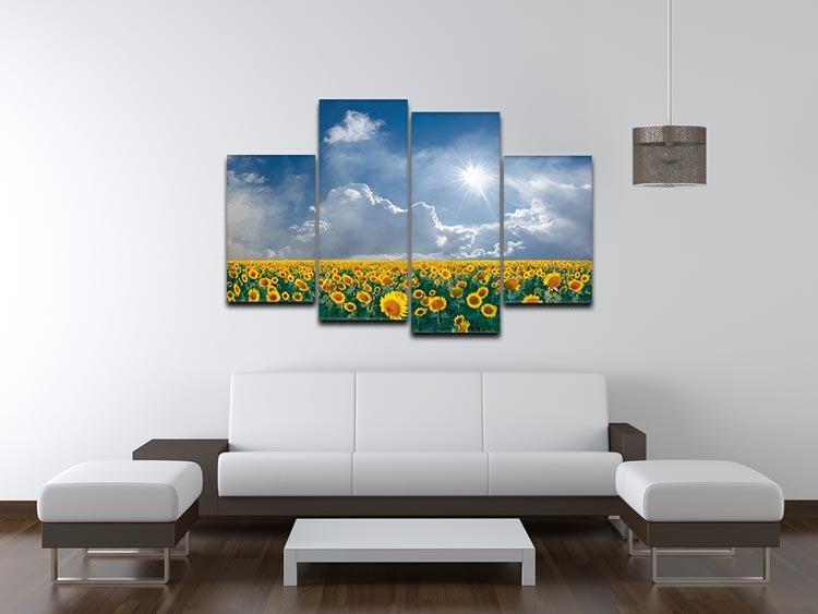 big sunflowers field and blue sky 4 Split Panel Canvas  - Canvas Art Rocks - 3