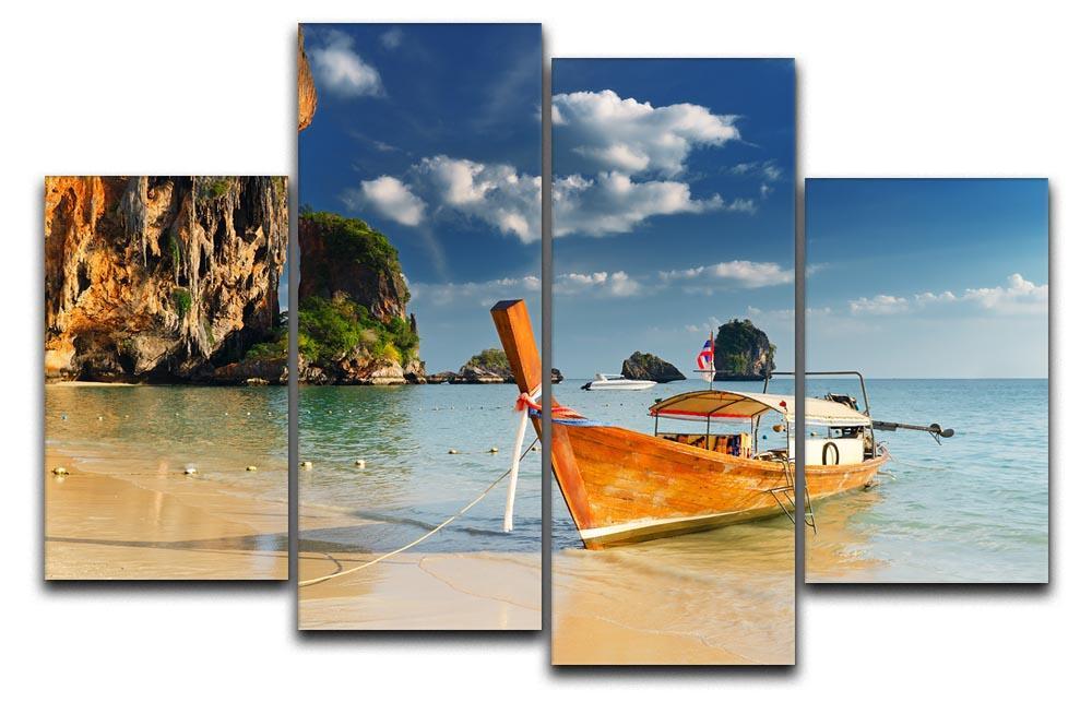 boats on Railay Beach Krabi 4 Split Panel Canvas - Canvas Art Rocks - 1