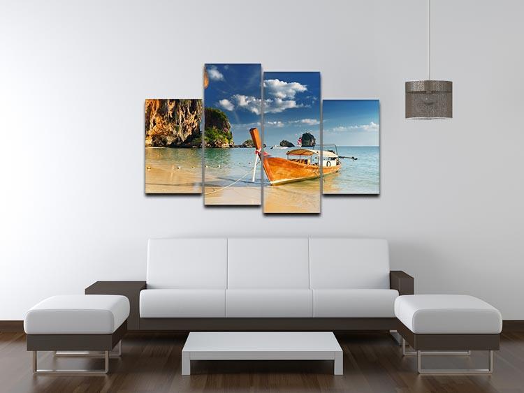 boats on Railay Beach Krabi 4 Split Panel Canvas - Canvas Art Rocks - 3
