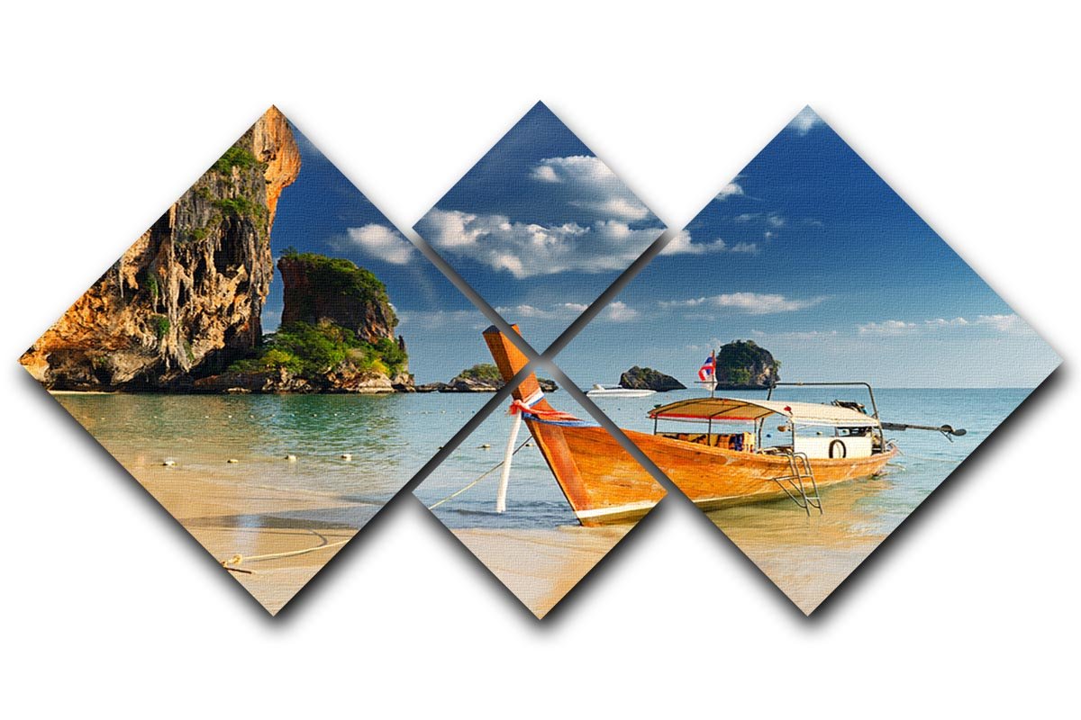 boats on Railay Beach Krabi 4 Square Multi Panel Canvas - Canvas Art Rocks - 1