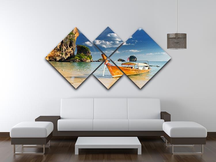 boats on Railay Beach Krabi 4 Square Multi Panel Canvas - Canvas Art Rocks - 3