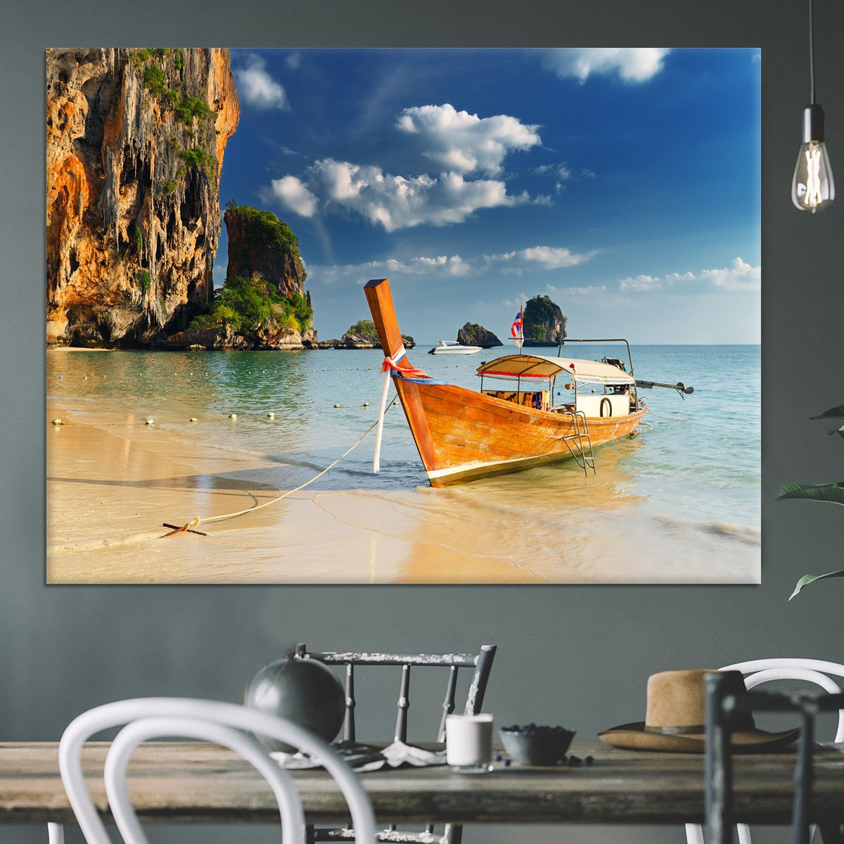 boats on Railay Beach Krabi Canvas Print or Poster