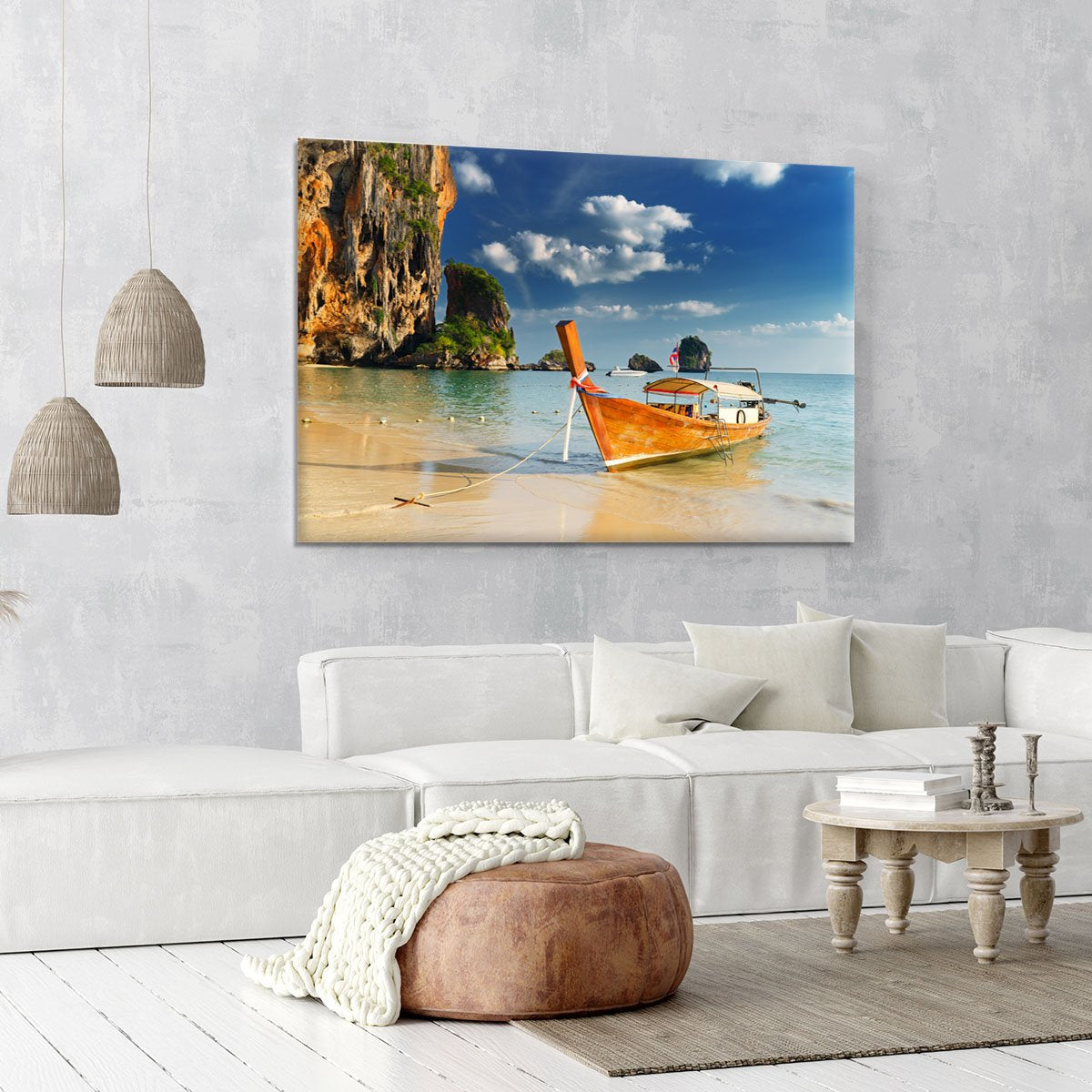 boats on Railay Beach Krabi Canvas Print or Poster