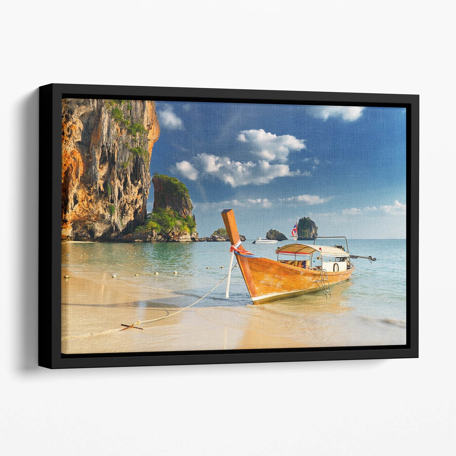 boats on Railay Beach Krabi Floating Framed Canvas