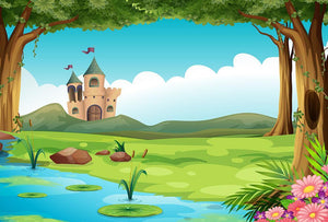 castle and a pond Wall Mural Wallpaper - Canvas Art Rocks - 1