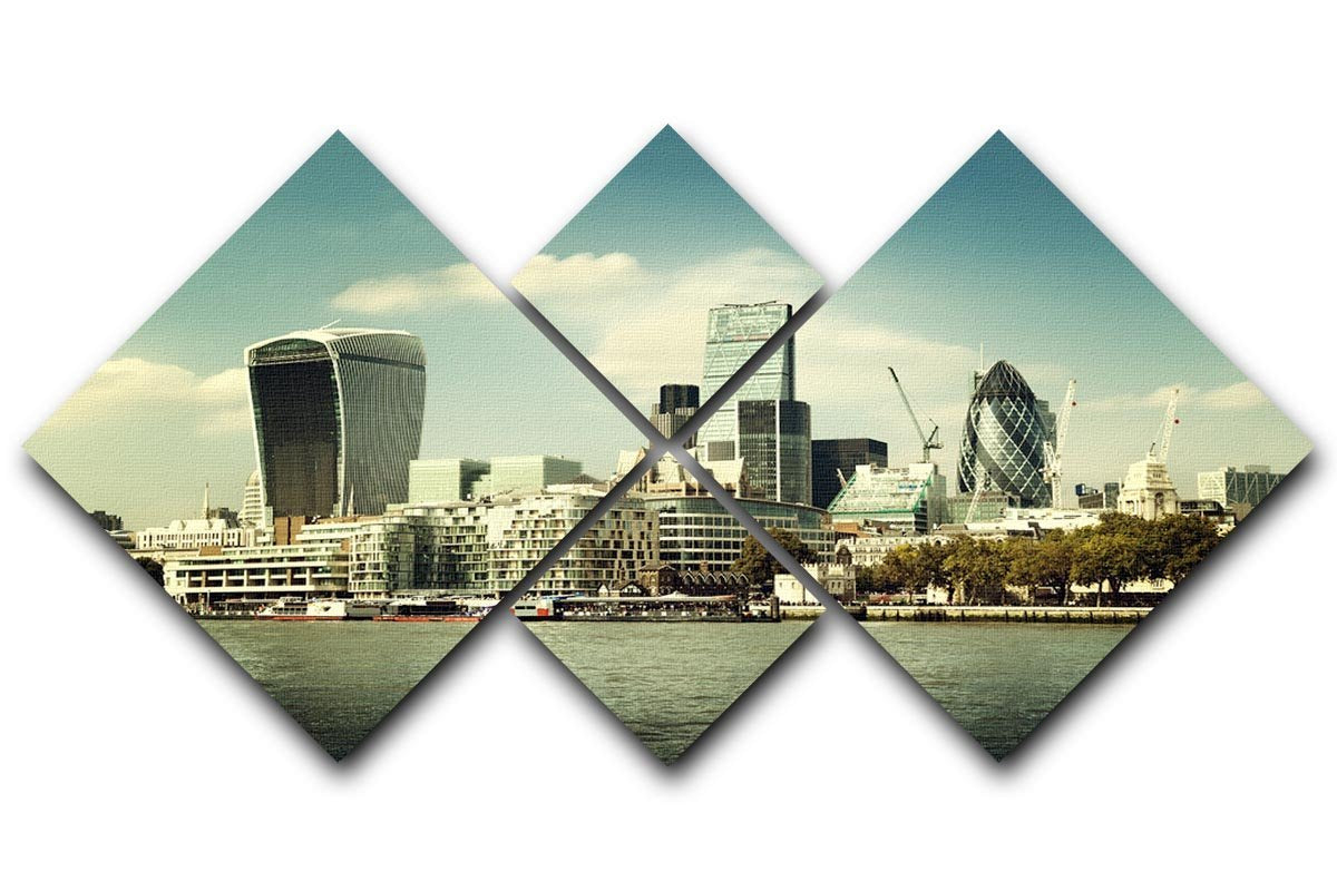 city skyline from the River Thames 4 Square Multi Panel Canvas  - Canvas Art Rocks - 1