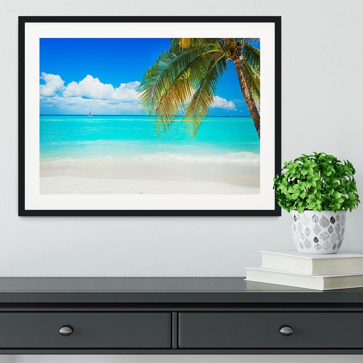 clear blue sea Beach Framed Print - Canvas Art Rocks - 1