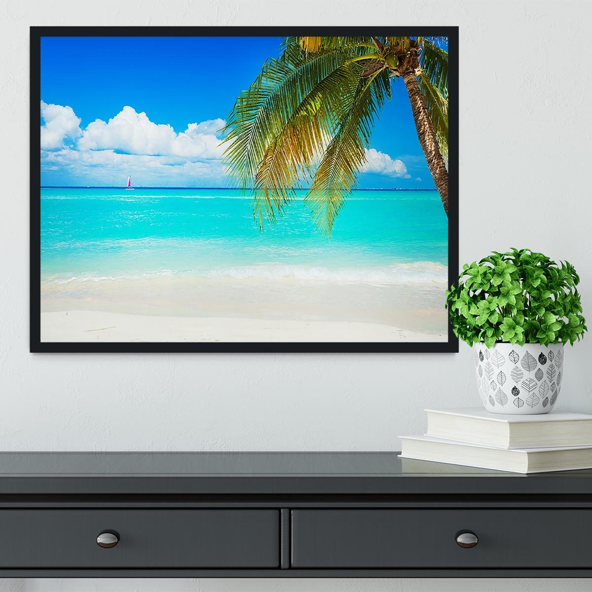 clear blue sea Beach Framed Print - Canvas Art Rocks - 2