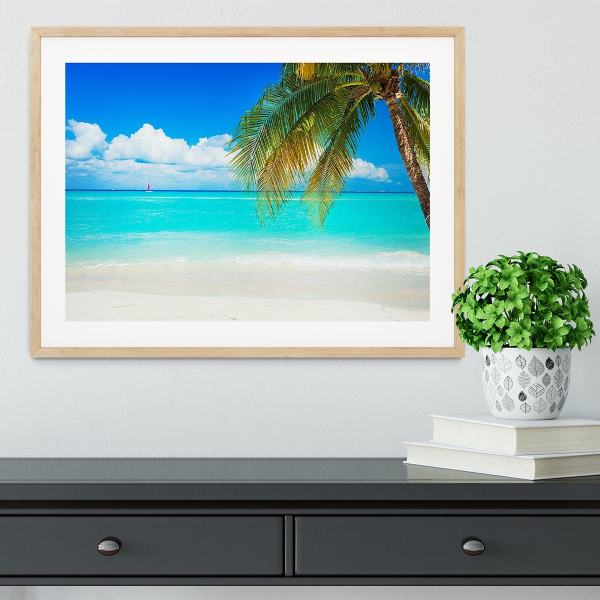 clear blue sea Beach Framed Print - Canvas Art Rocks - 3