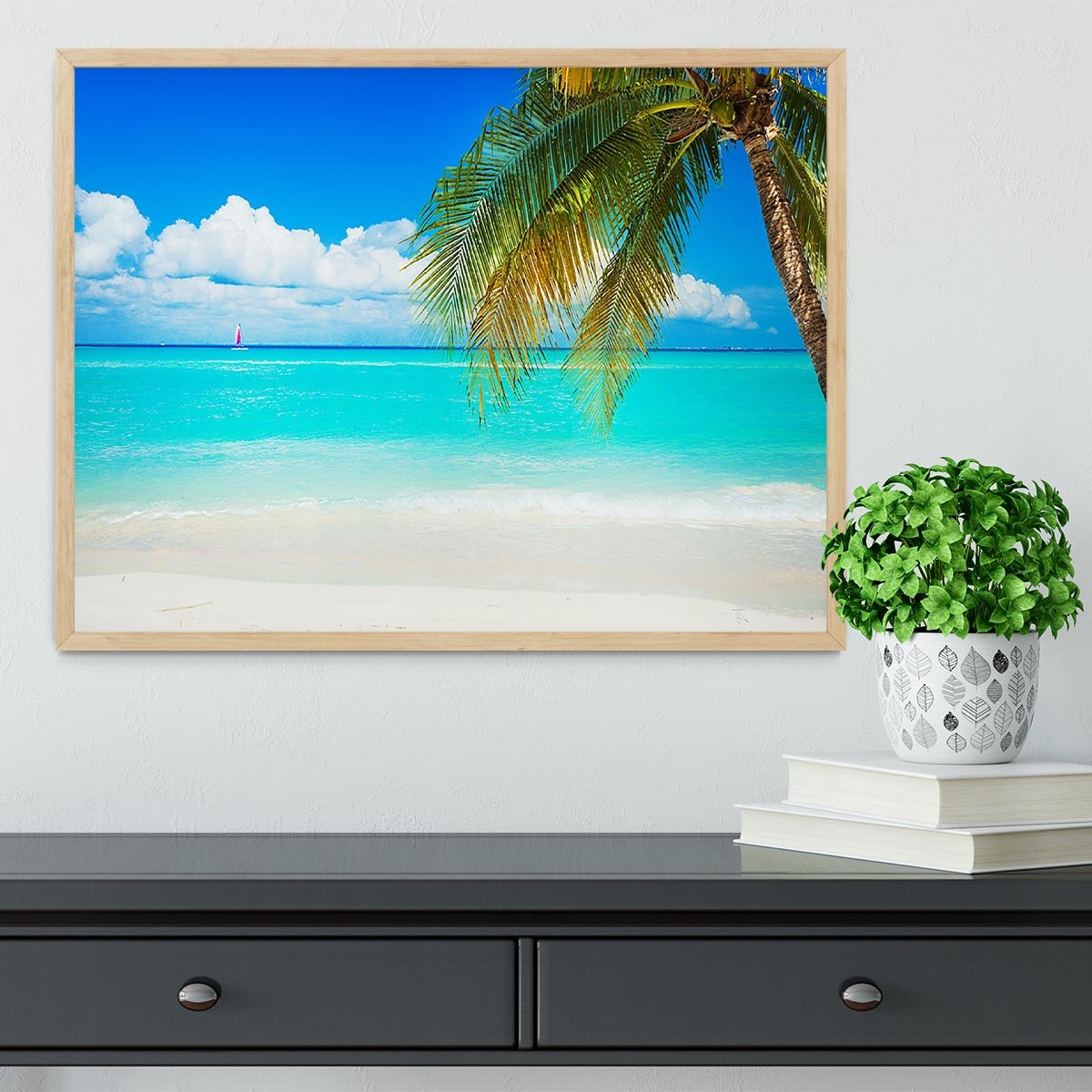 clear blue sea Beach Framed Print - Canvas Art Rocks - 4