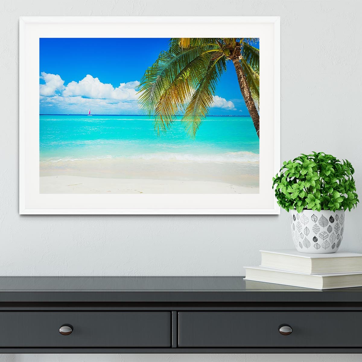 clear blue sea Beach Framed Print - Canvas Art Rocks - 5