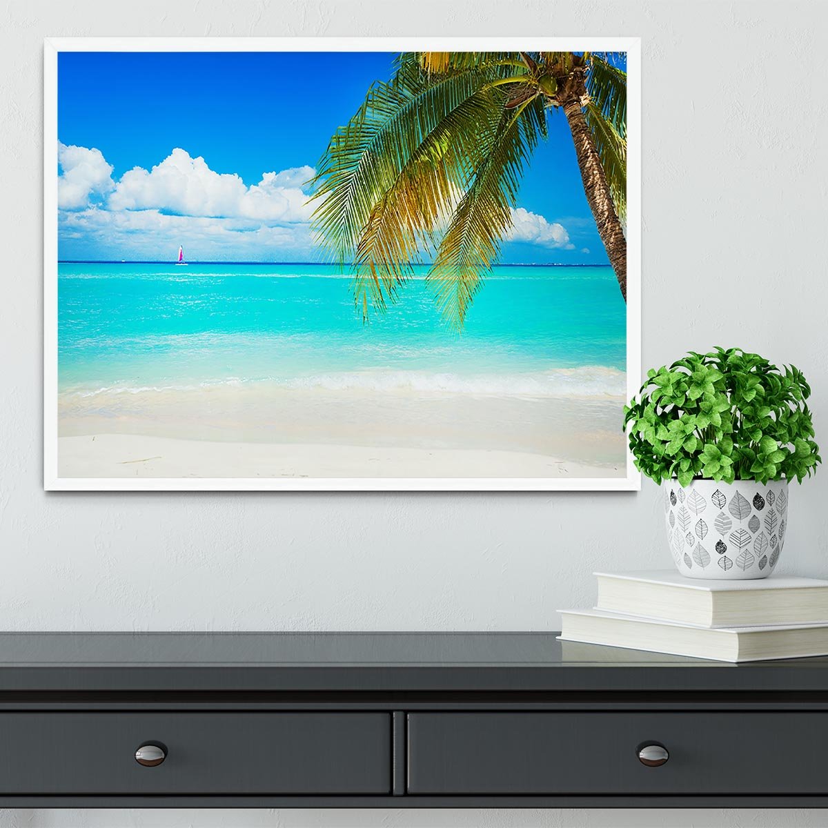 clear blue sea Beach Framed Print - Canvas Art Rocks -6