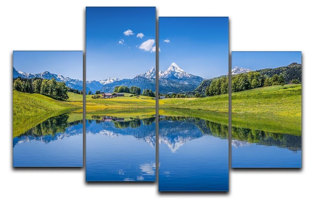 clear mountain lake and fresh green 4 Split Panel Canvas  - Canvas Art Rocks - 1