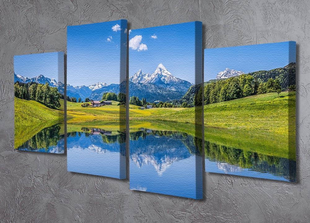 clear mountain lake and fresh green 4 Split Panel Canvas  - Canvas Art Rocks - 2