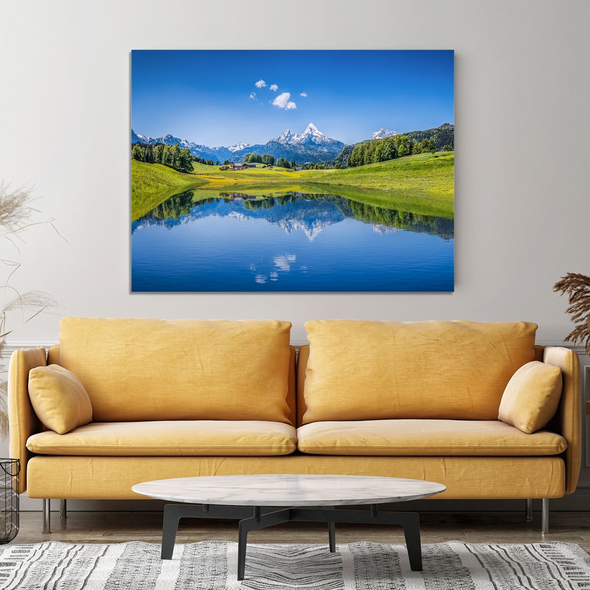 clear mountain lake and fresh green Canvas Print or Poster
