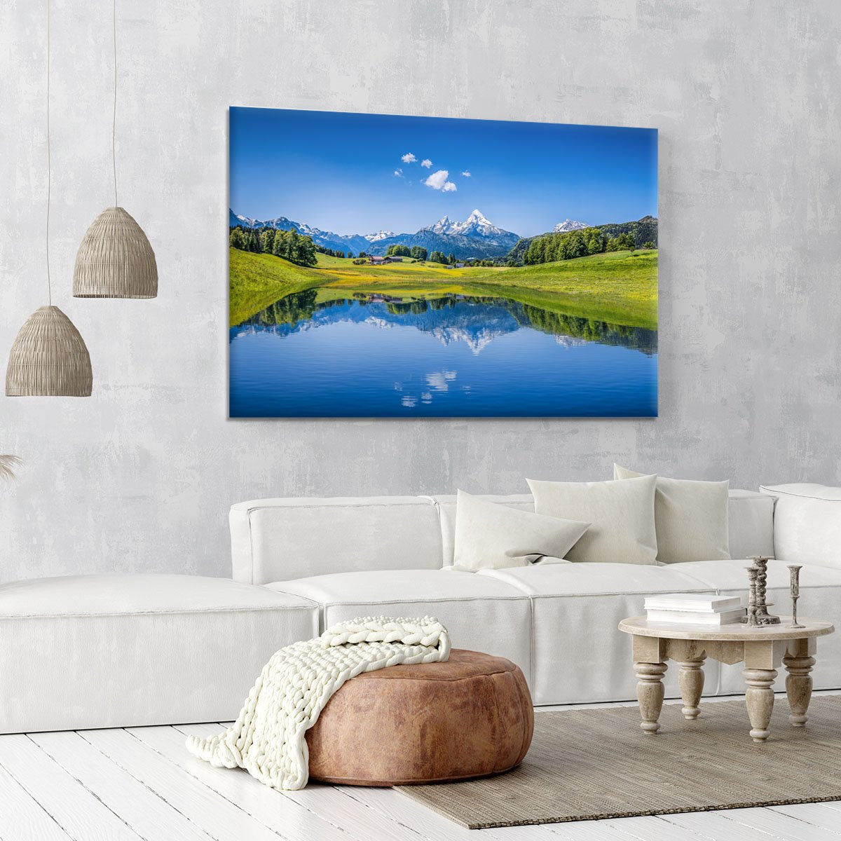 clear mountain lake and fresh green Canvas Print or Poster