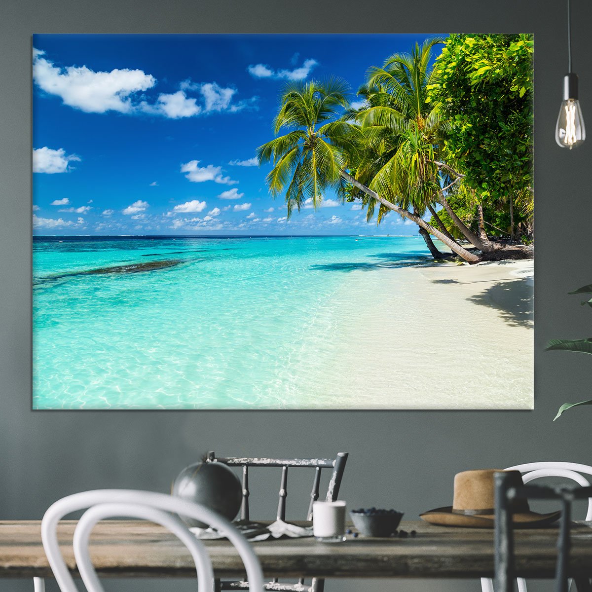 coco palms on paradise beach Canvas Print or Poster