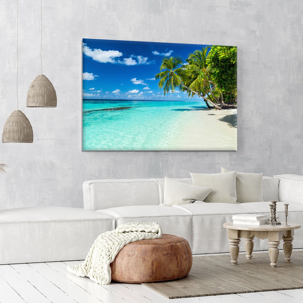 coco palms on paradise beach Canvas Print or Poster