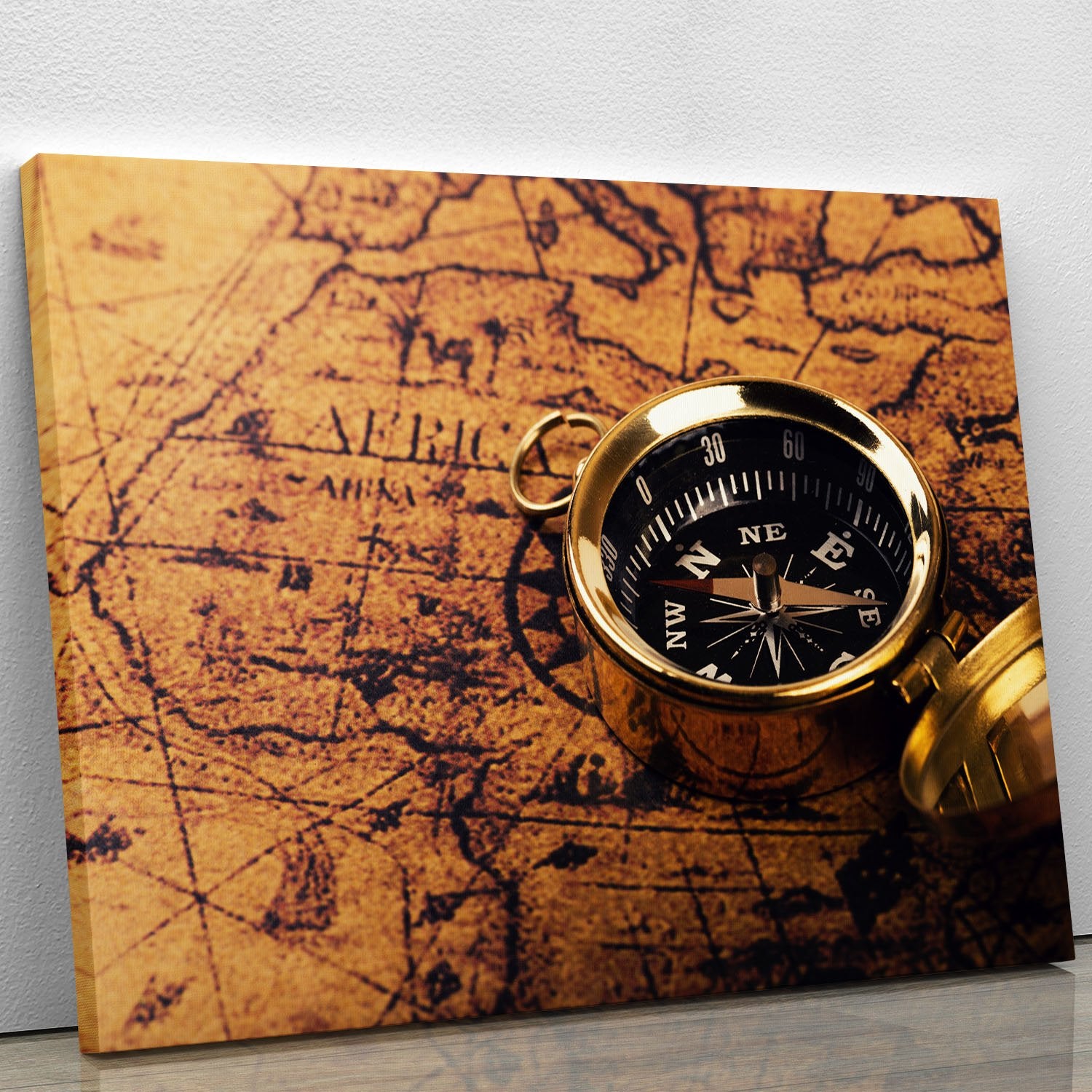 compass on vintage world map Canvas Print or Poster