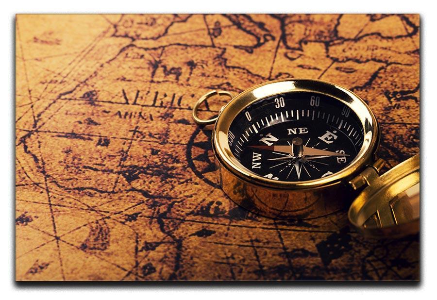 compass on vintage world map Canvas Print or Poster  - Canvas Art Rocks - 1