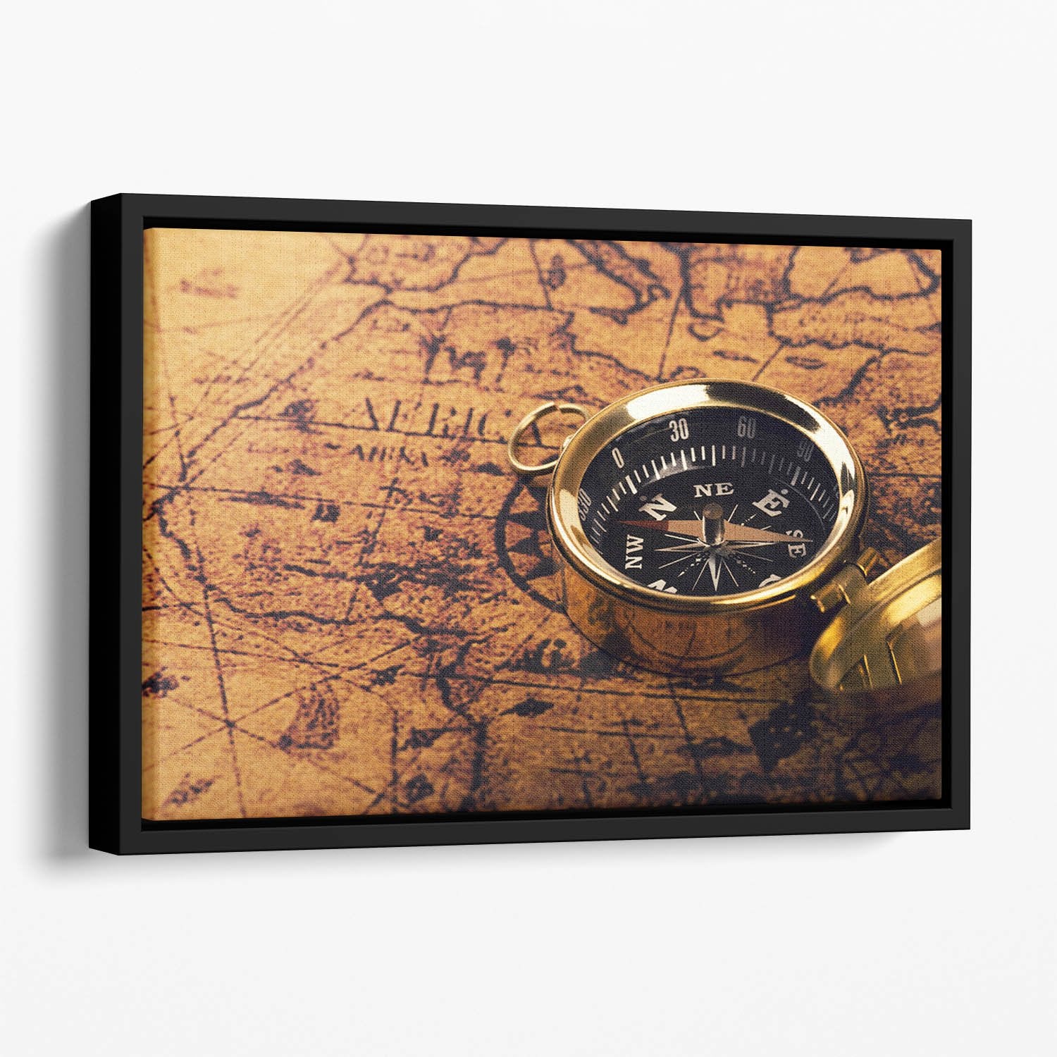 compass on vintage world map Floating Framed Canvas