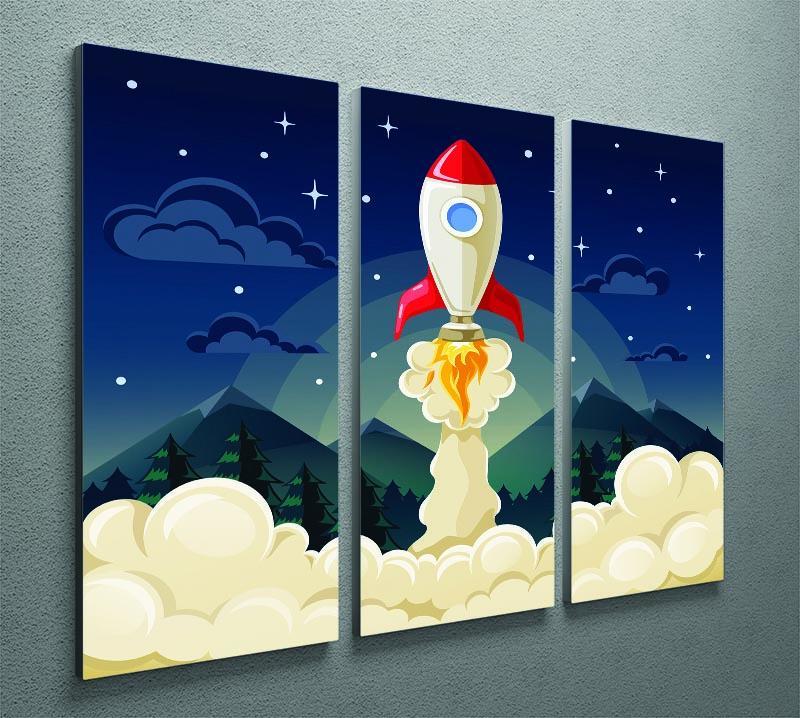 concept of space rocket ship startup on dark 3 Split Panel Canvas Print - Canvas Art Rocks - 2
