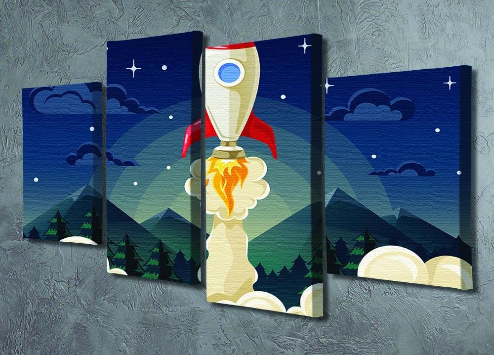 concept of space rocket ship startup on dark 4 Split Panel Canvas - Canvas Art Rocks - 2